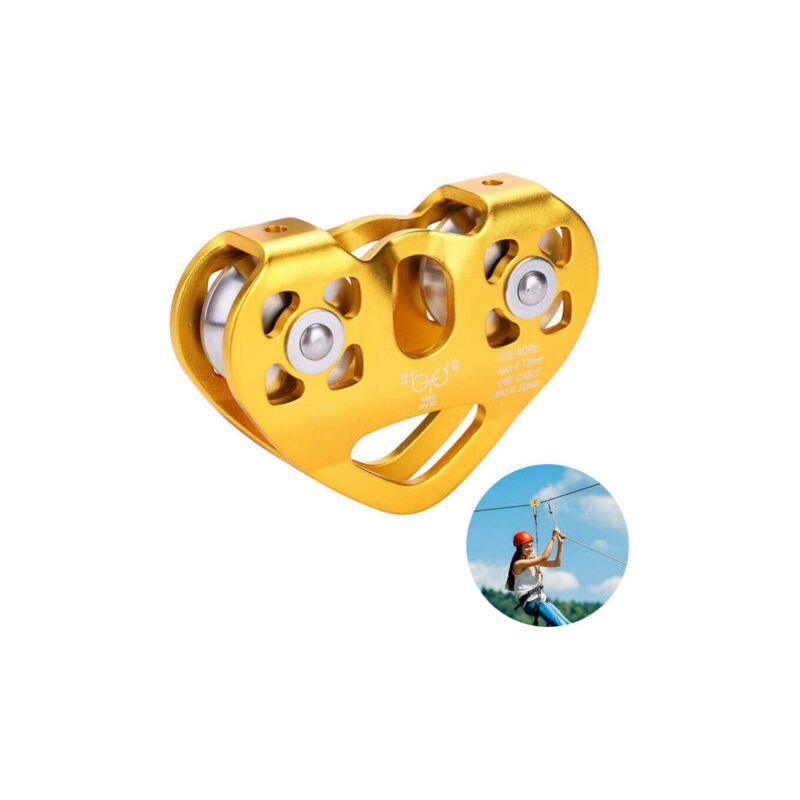 Tandem-rollensystem, Doppelrollensystem Für Kletterrettung Mit Kugellager / Einzelrollensystem Mit Festem Aluminiumauge, Goldfarben