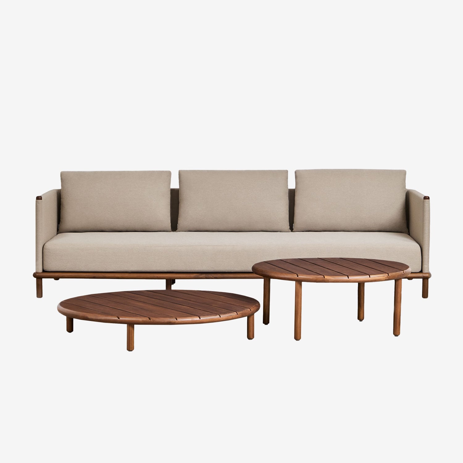 Sklum Gartenset Mit 3-sitzer-sofa Und 2 Runden Couchtischen Aus Akazienholz Olivia Akazienbraun Dunkel Akazienbraun Dunkel