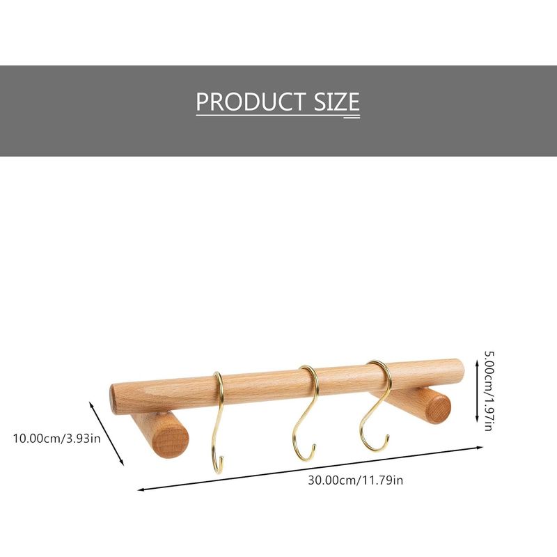 30 Cm Hoher, Wandmontierter Handtuchhalter Aus Holz Mit 3 Messing-s-haken, Bohrfreier Montage Und Ablage Für Tassen