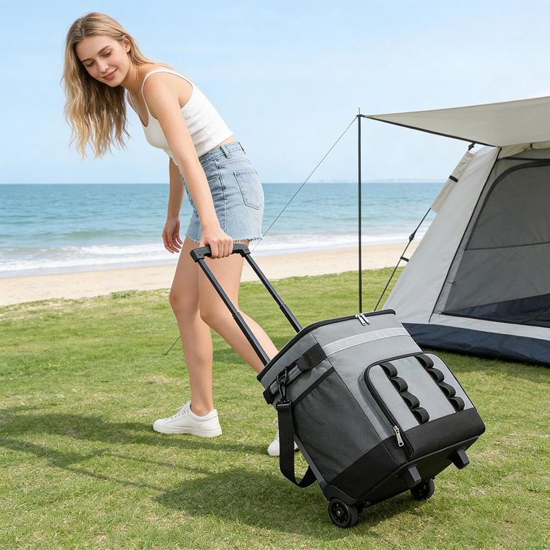Isolierte Kühltasche Mit Rollen, Wasserdicht Und Isoliert, 35 L – Ideal Für Camping, Strand Und Reisen