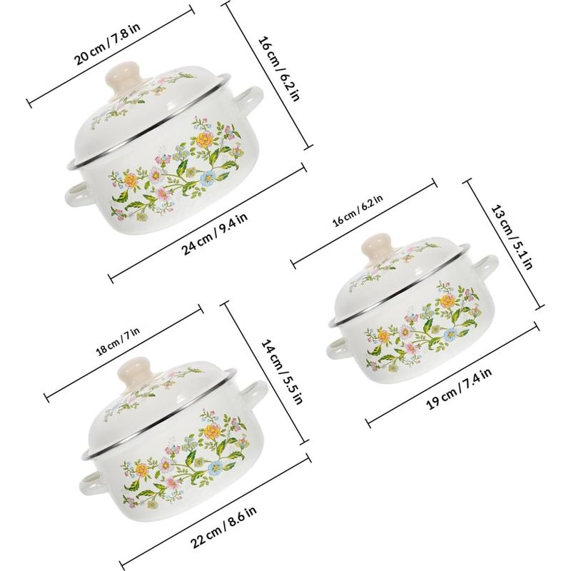 Set Aus 3 Emaillierten Kochtöpfen, Kleine Töpfe Mit 2 Griffen Für Suppen, Nudeln, Milch - Küchenutensilien Für Zuhause
