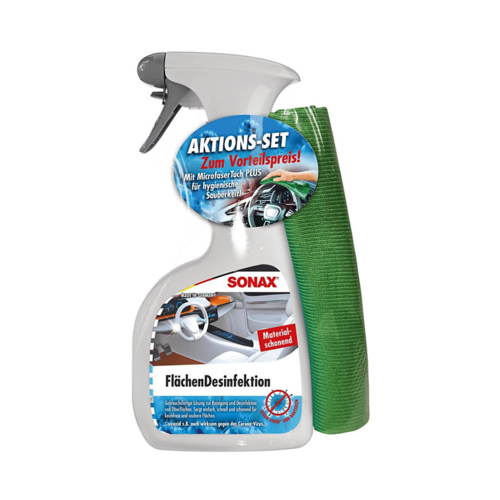 Sonax Flächendesinfektion 500ml Handzerstäuber + 1 Mikrofasertuch