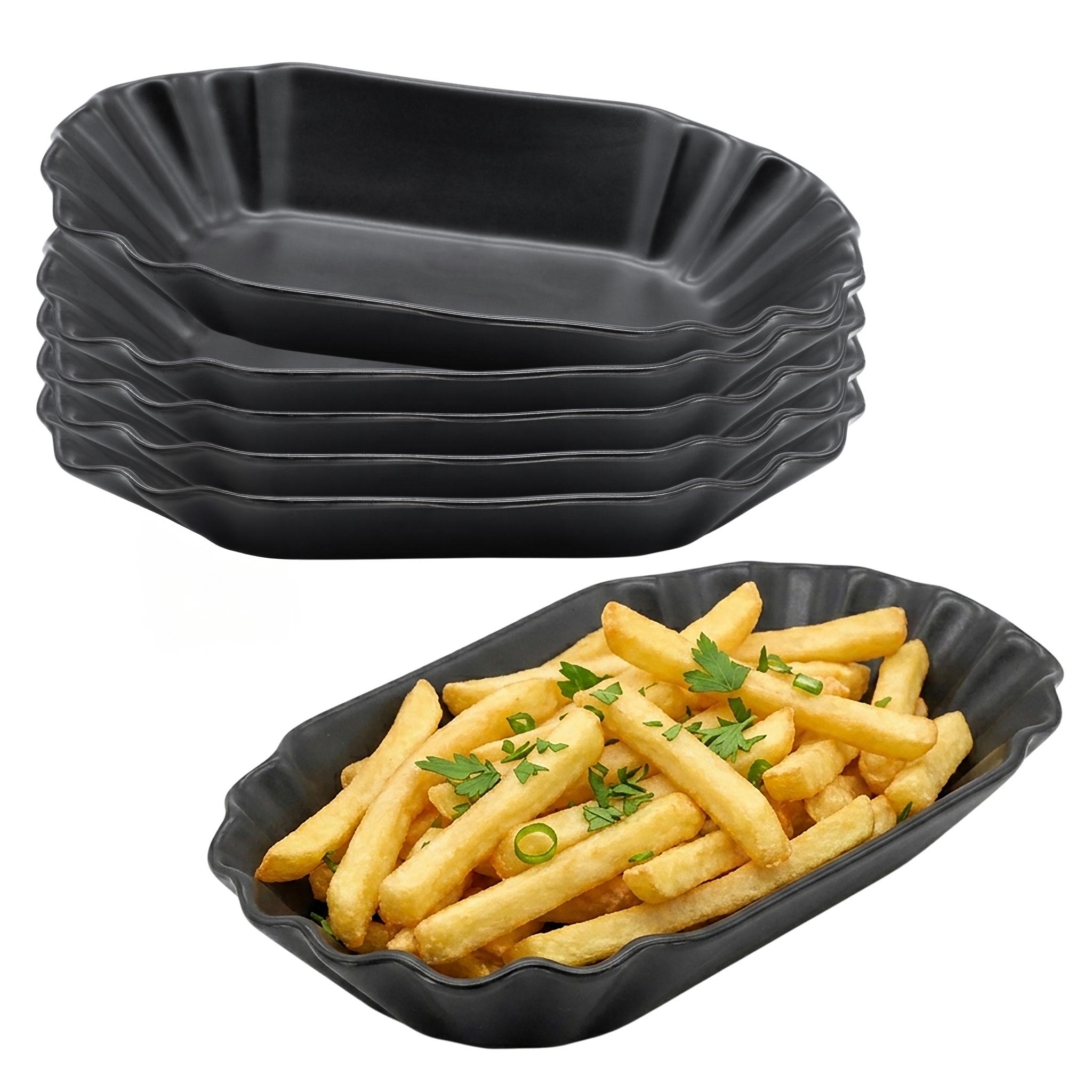 Feinkeramik Pommesschale 20 Cm Schwarz Matt - 6er Set - Porzellan Schale Klein - Snackteller Keramikteller Tellerset Tafelservice Für 6 Personen Spülmaschinenfest
