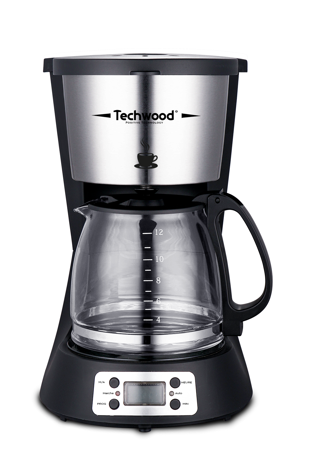 Techwood Tca-1296 Programmierbarer Kaffeemaschine 10/12 Tassen Dauerhafter Waschbarer Filter 1000w Warmhaltefunktion 1,5 L Schwa