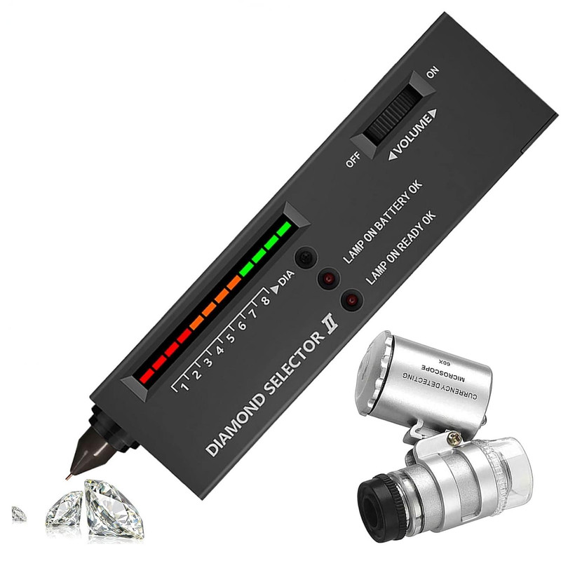 Tragbarer Diamanttester Mit 1 Led-lupe (60-fache Vergrößerung), Hilfsmittel Zur Beurteilung Von Steinen Und Schmuck, Mini-faltformat.