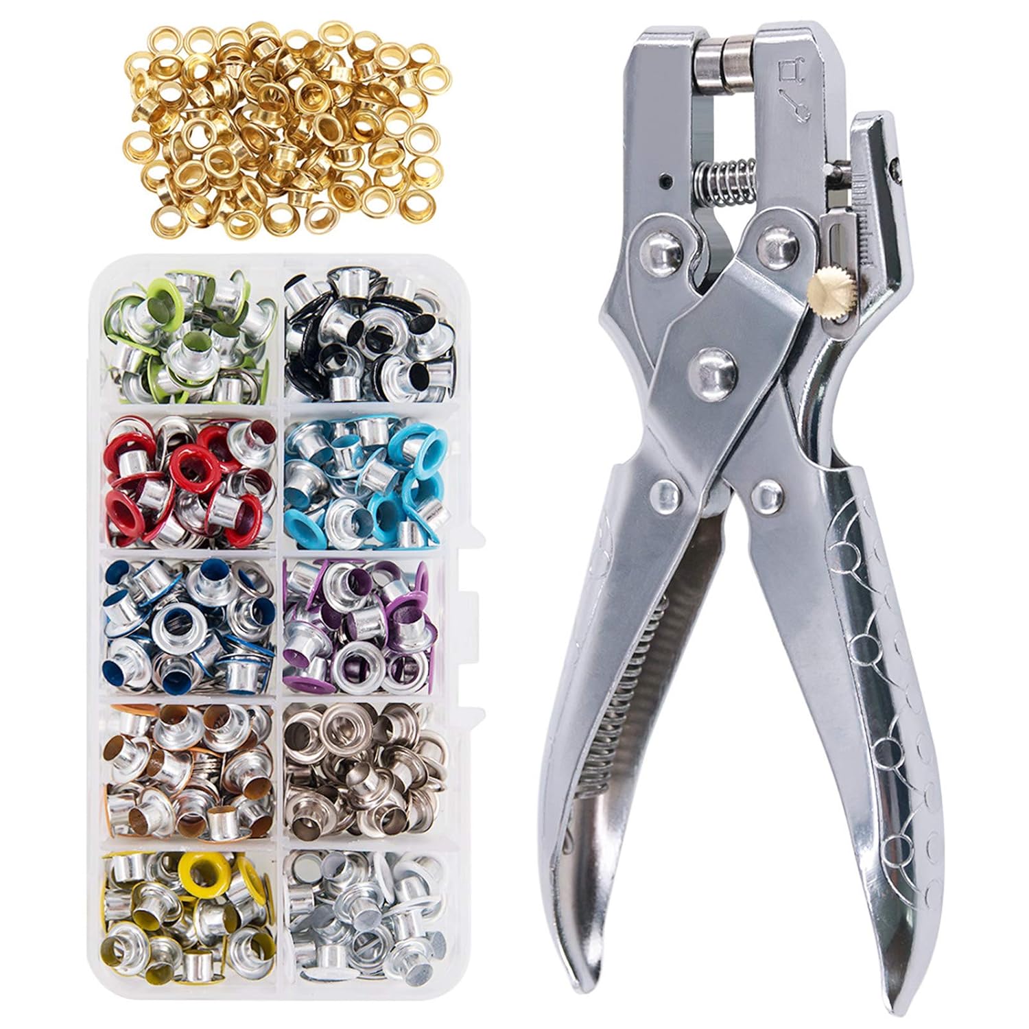 Set Mit 300 Mehrfarbigen 1/5 Zoll Metallösen Mit Perforation Und 100 Zusätzlichen Goldenen Ösen, Für Leder, Segeltuch Und Alle Stoffe.