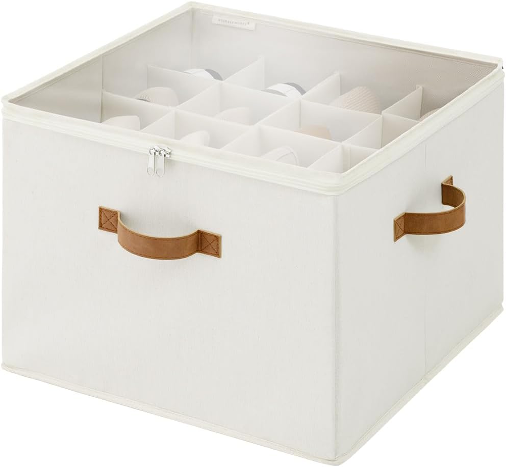 Schuhaufbewahrungsbox Für Den Kleiderschrank, Platz Für 16 Paar Schuhe, Stoffbox Mit Transparentem Deckel, Beige