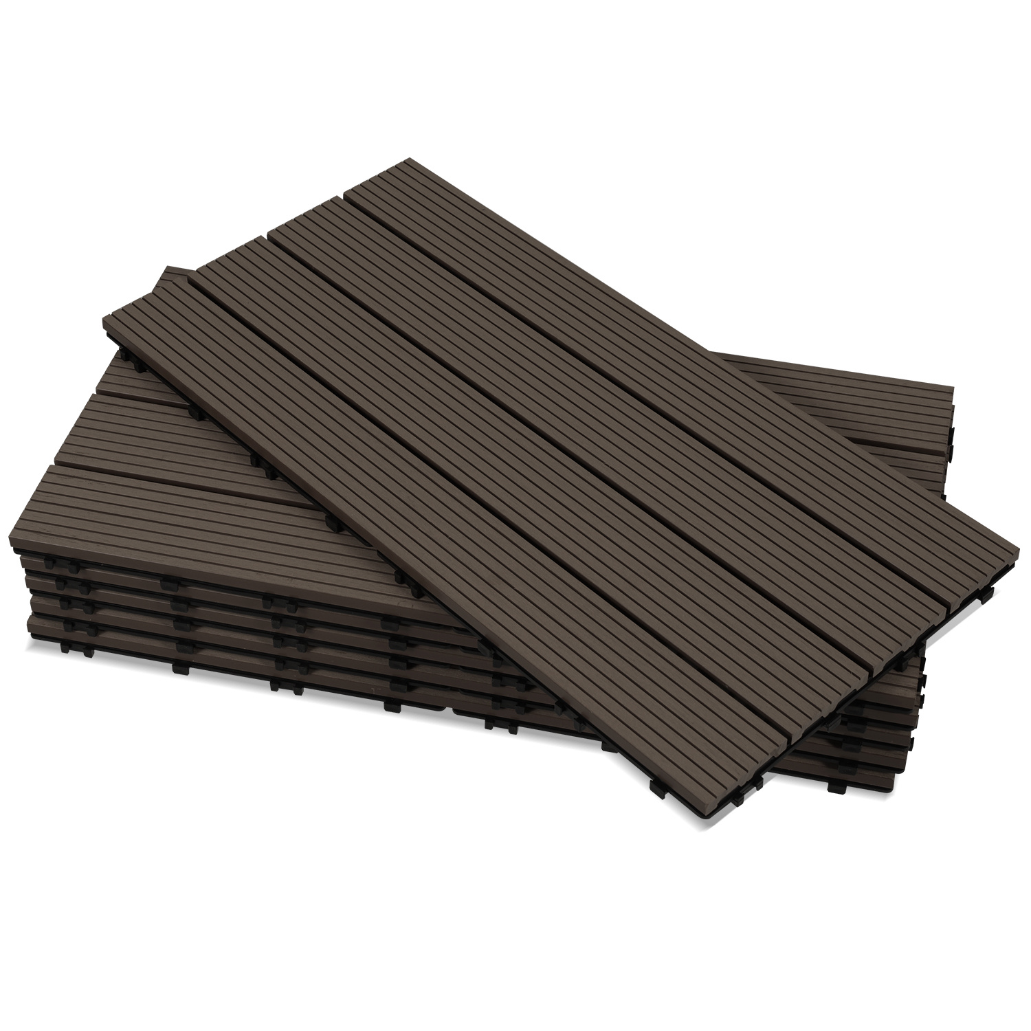 Tolletour 18er Set Wpc Terrassenfliesen Für Garten Balkon Bodenbelag, 4 Lamellen, 30 × 60 Cm, Klicksystem, Kaffee Braun