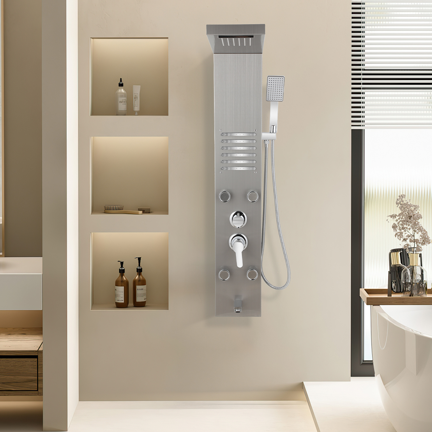 Tolletour Duschpaneel Silber Mit Regendusche, Handbrause & 5 Massagedüsen