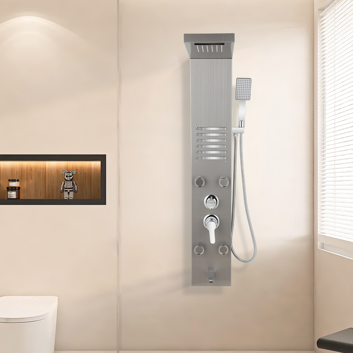 Tolletour Duschpaneel Für Badezimmer, Regendusche Mit 5 Massagedüsen, Silber