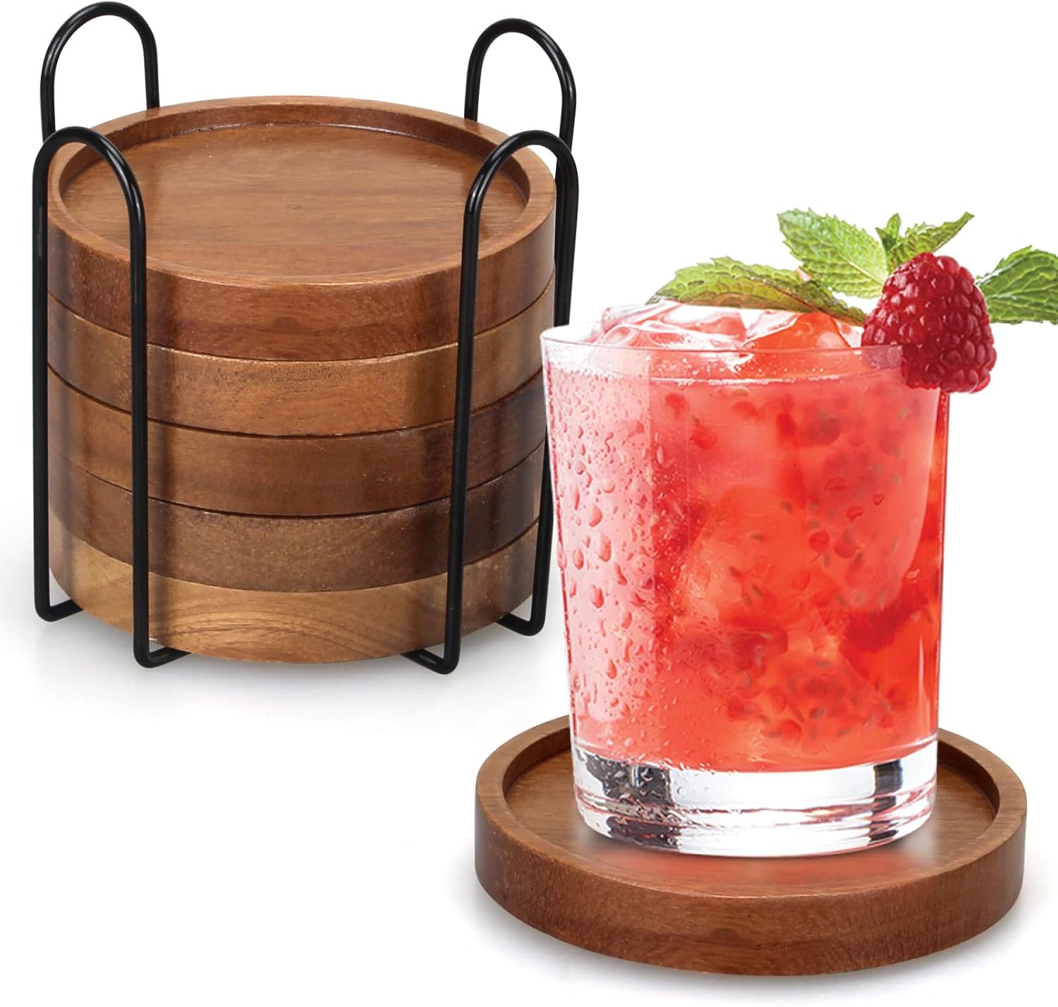 6 Stück Akazienholz Untersetzer Für Gläser Getränke Tassenuntersetzer Mit Halter Couchtisch Deko Tischuntersetzer Holzuntersetzer Glas Untersetzer-set Coasters Kaffee Bieruntersetzer Untersetzer