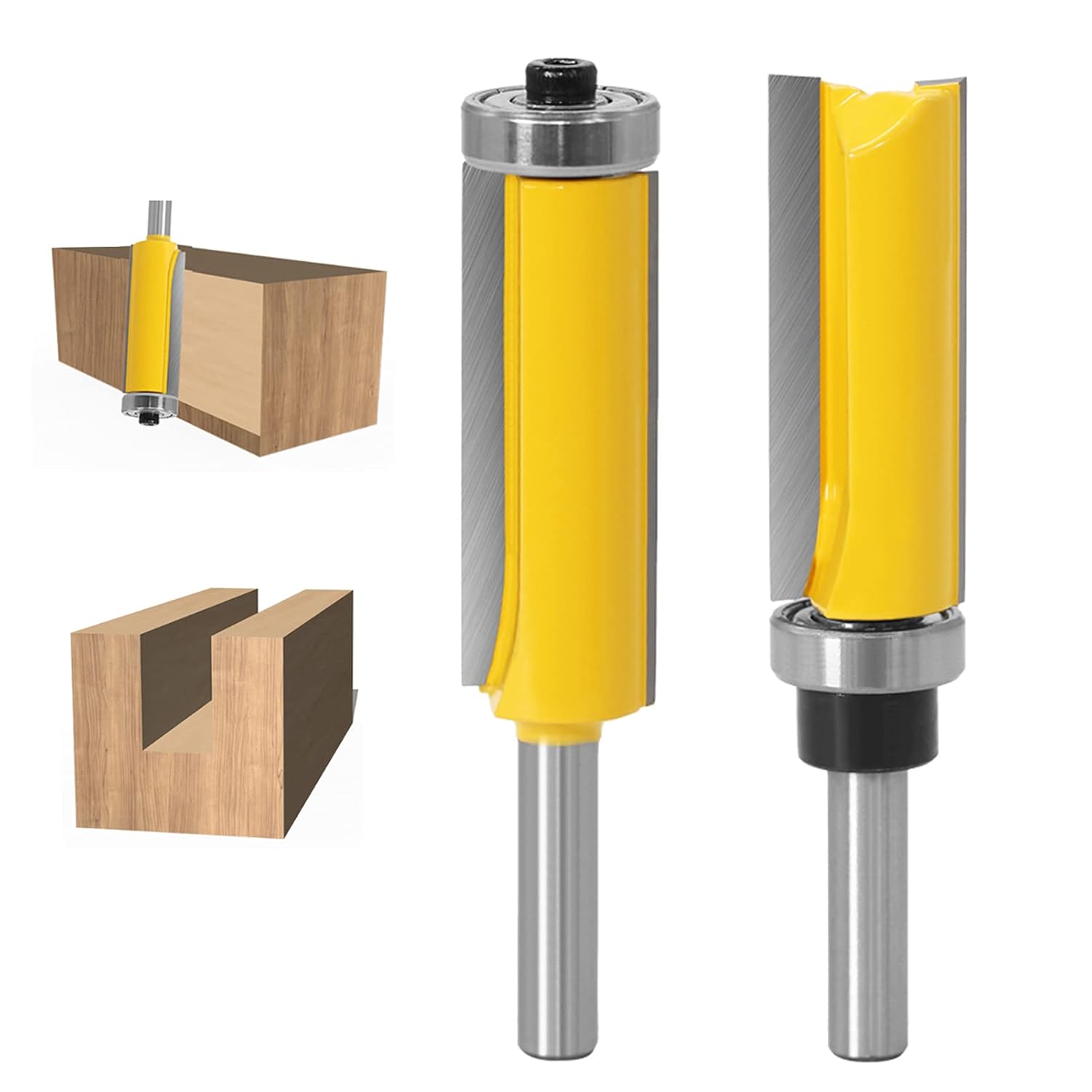 2 Stück 8mm Schaft Bündigfräser, Nutfräser Holzschneider Profifräser Oberfräser, Extra Langes, Für Holzbearbeitung, Top/bottom Bearing Flush Trim Bit