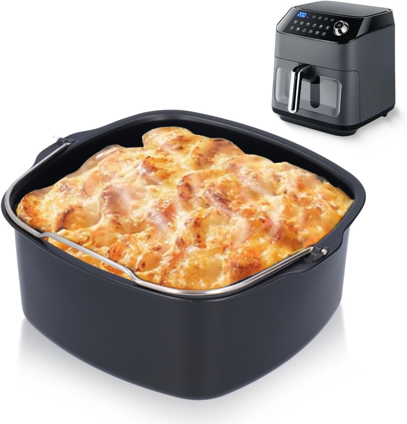 Air Fryer Kuchenform, Eisen Kuchen Backen Fass Käse Pfannen Kuchenbackformen Brotbackform Laibform Fritteuse Zubehö(22cm)