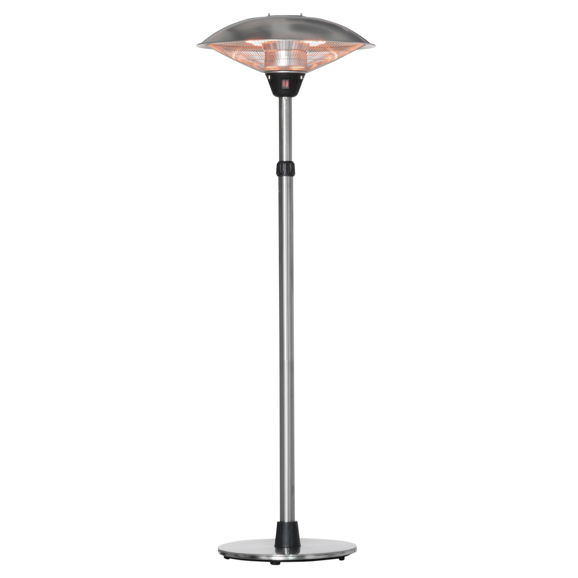 Elektrischer Terrassenheizer (3000 W), Co₂-frei, 13 M², Schutzart Ip44 – Freistehender Infrarotheizer Mit 3 Heizstufen – Höhenverstellbar Von 160 Bis 200 Cm, Edelstahl, Silber