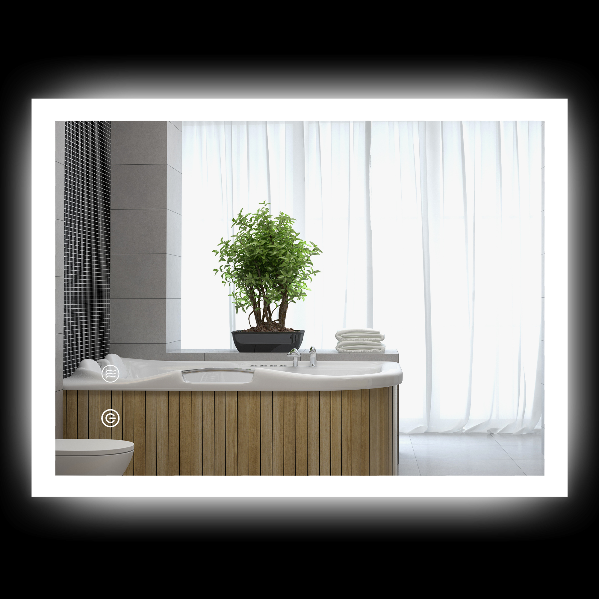 Led-beleuchteter Wandspiegel Fürs Badezimmer, 80 X 60 Cm, 3 Farben, Helligkeit Einstellbar, Touch-schalter, Transparent