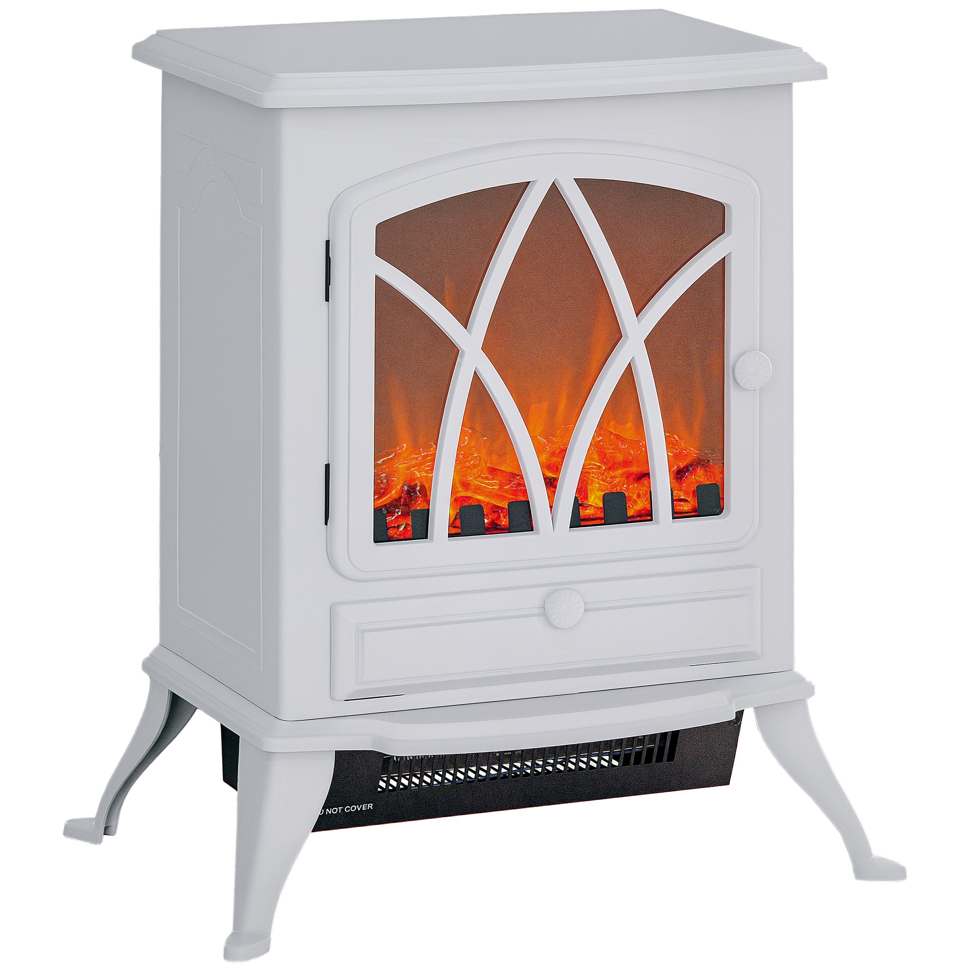 Freistehender Elektrischer Kamin 1000/2000 W, Dekorativer Kamin Mit Led-flammeneffekt, Weiß