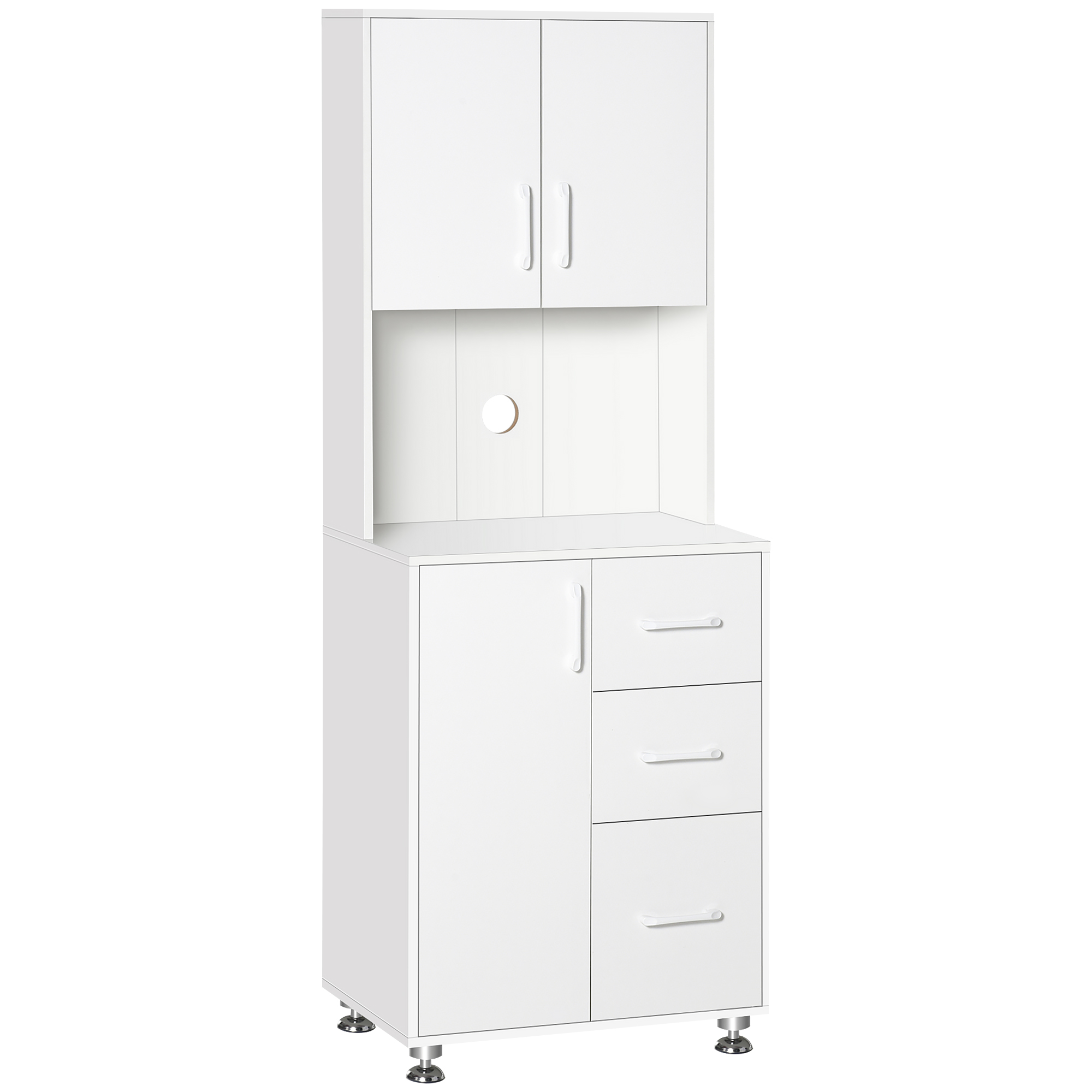 Hohes Küchen-sideboard, Küchenschrank Mit 3 Türen, 3 Schubladen Und Arbeitsplatte, 60 X 40 X 160 Cm, Weiß