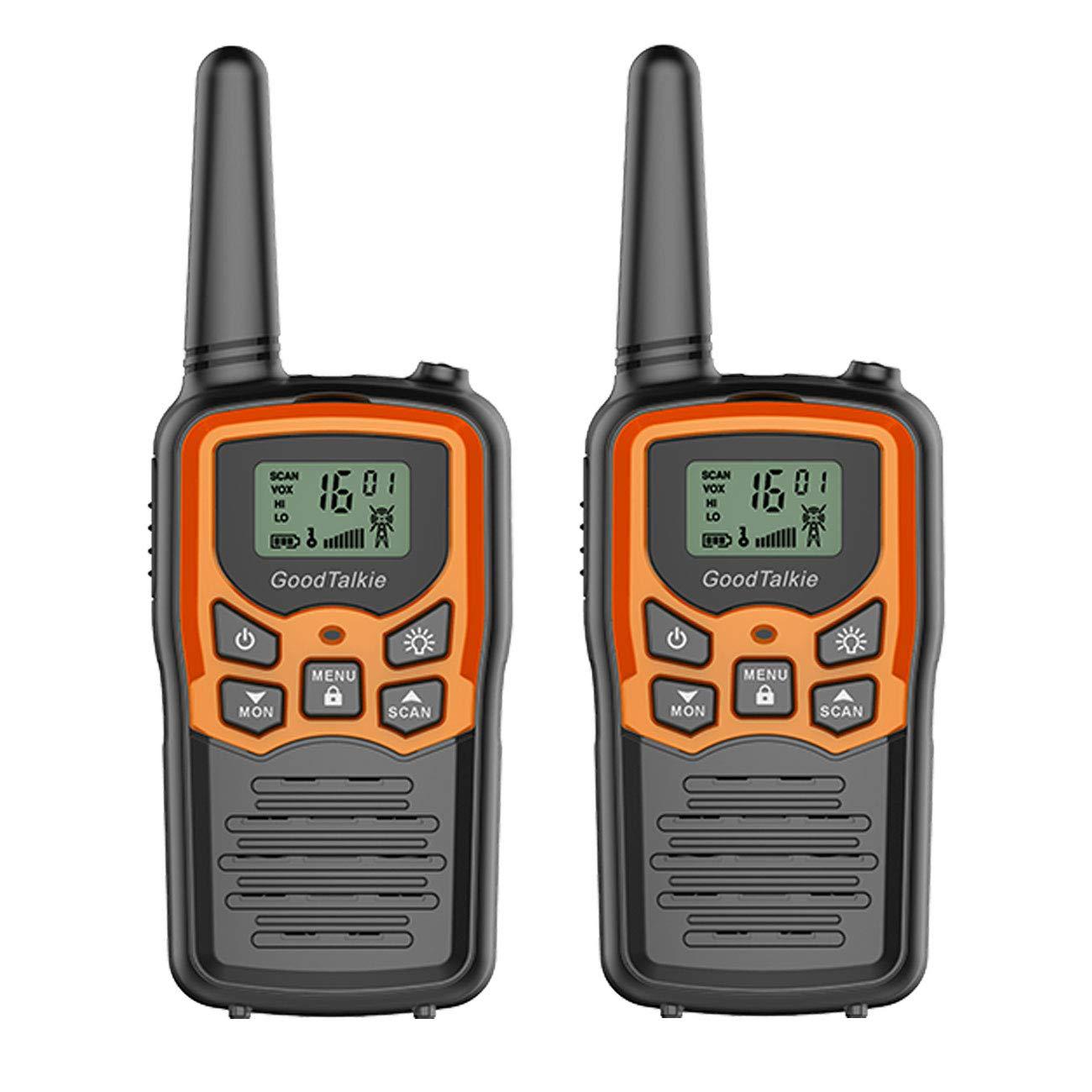 Walkie-talkie, 22-kanal-frs-walkie-talkie Mit Großer Reichweite Für Erwachsene, Familien-walkie-talkie Mit Led-taschenlampe, Vox-lcd-display Für Wandern, Camping Und Reisen (2er-pack, Orange)
