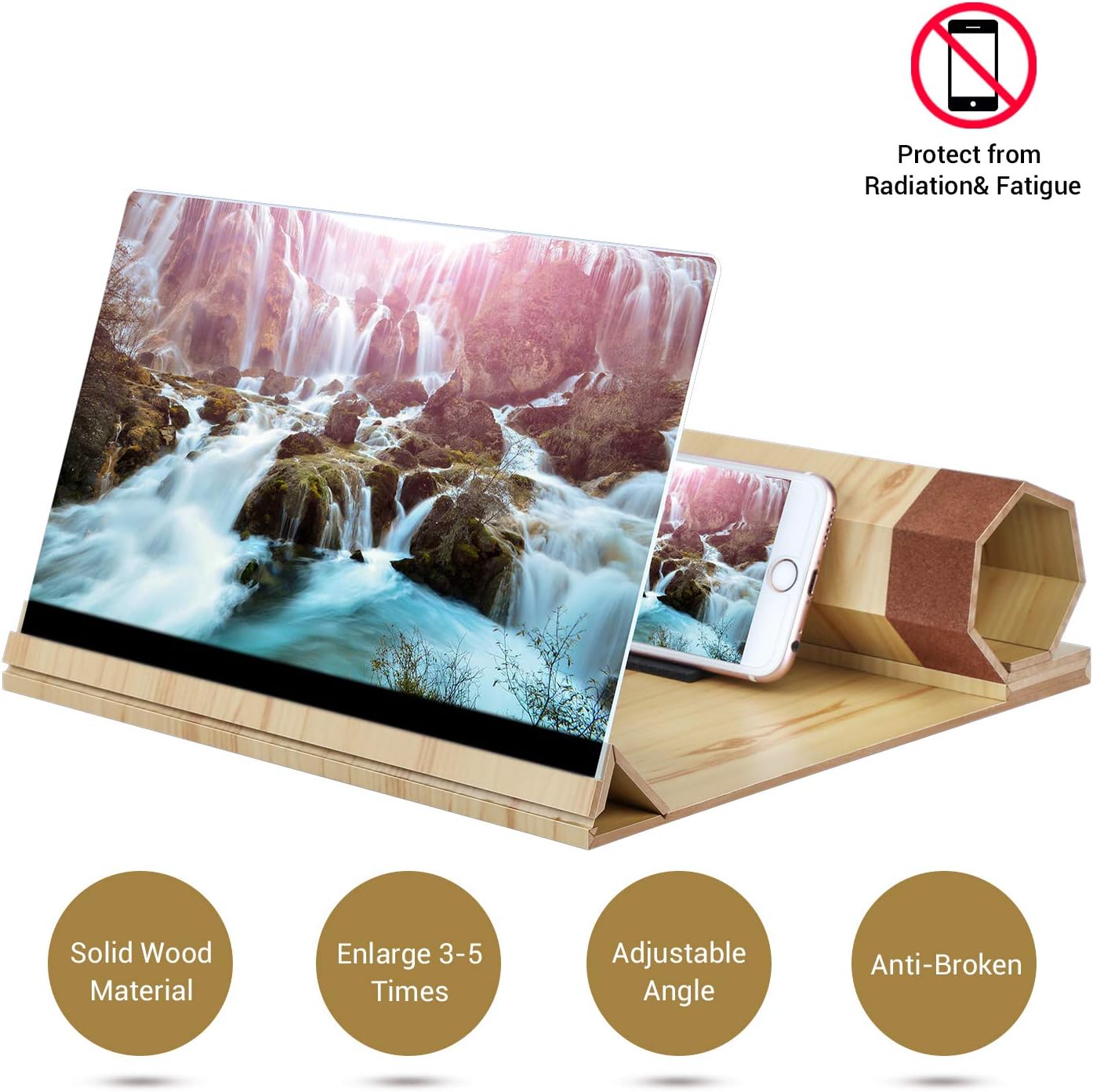 Handy-vergrößerungsbildschirm, 12-zoll-faltbarer Vergrößerungsprojektor, 3d-bildschirm, Handyhalterung Aus Holz, Zoomfunktion, Vergrößerungsglas Für Alle Smartphone-modelle (hellgelb)