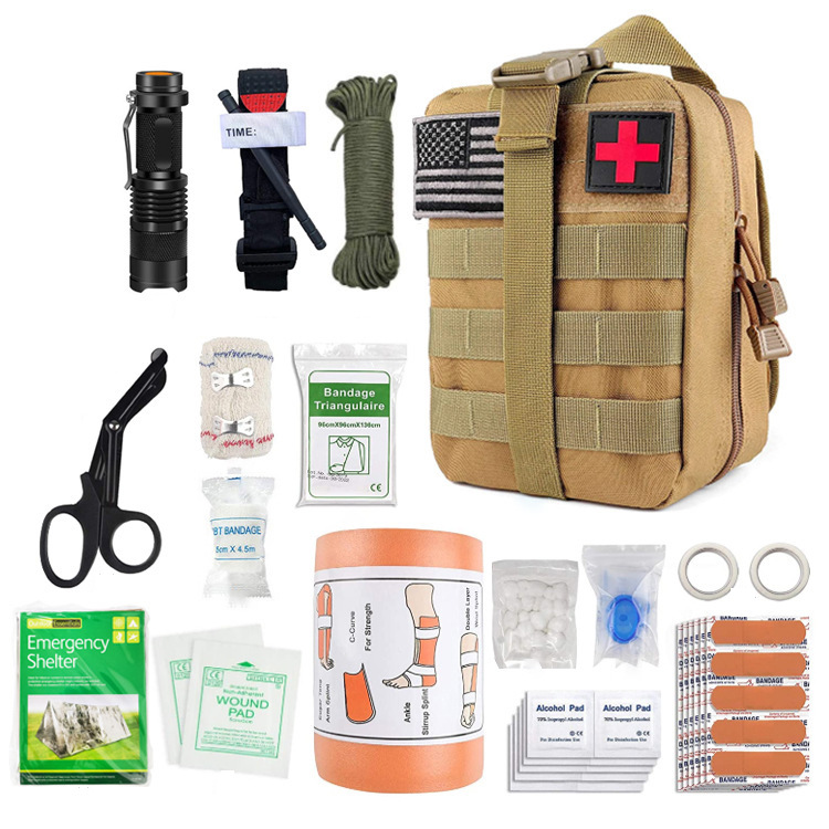 Komplettes Taktisches Militär-erste-hilfe-set, Zusammengestellt In Frankreich, Ce-zertifiziert + Kleine Tasche + Schultergurt + Zeckenentferner + Überlebensarmband – Ideal Für Wandern, Reisen Und Airs