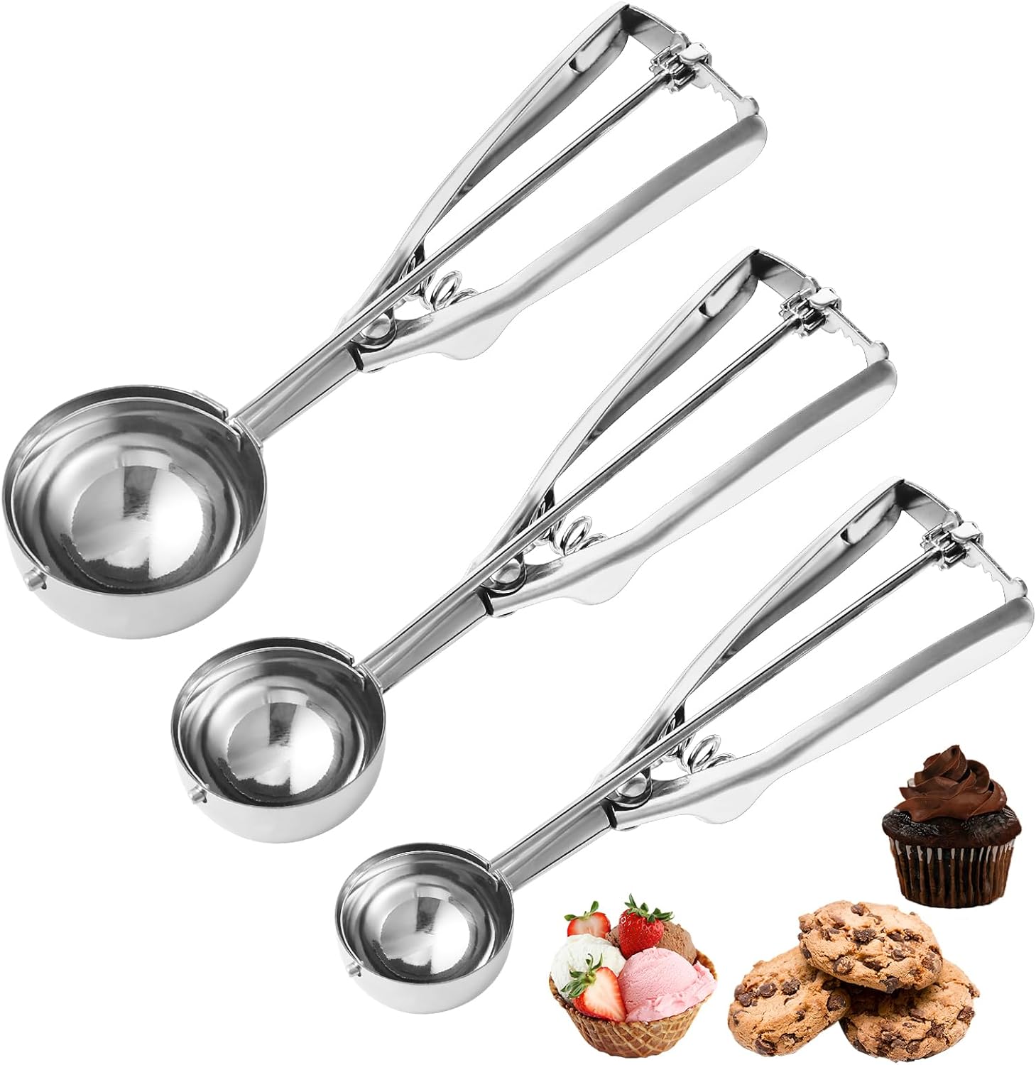 3-teiliges Eisportionierer-set Aus Edelstahl Mit Auslöser Für Melonen, Gebäck Und Kekse, 4/5/6 Cm