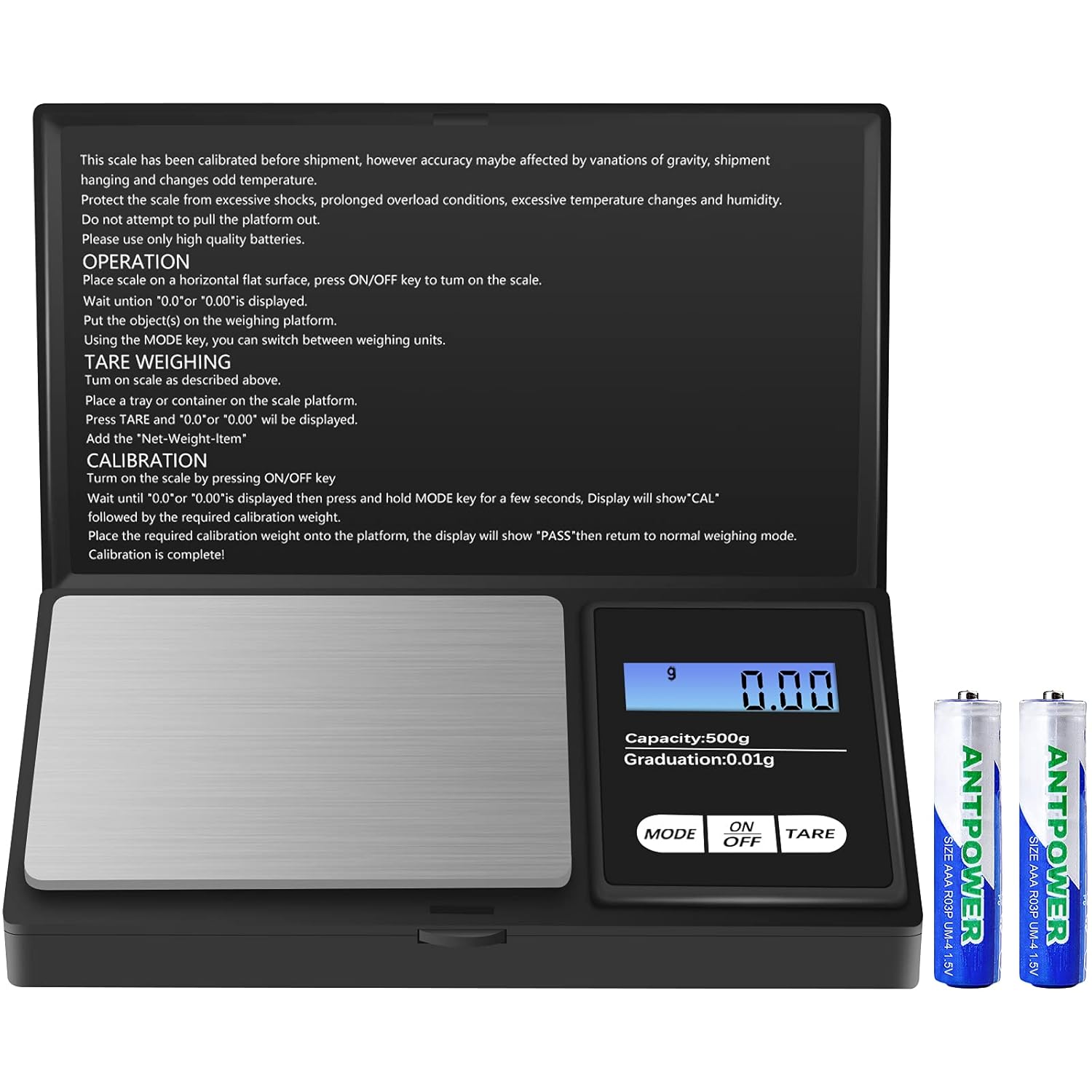Präzisionswaage, 500 G/0,01 G, Küchenwaage, Tragbare Digitale Taschenwaage Mit Lcd-display Und Tara-funktion, Schmuckwaage, Für Schmuck, Kaffee Usw. (batterien Enthalten)