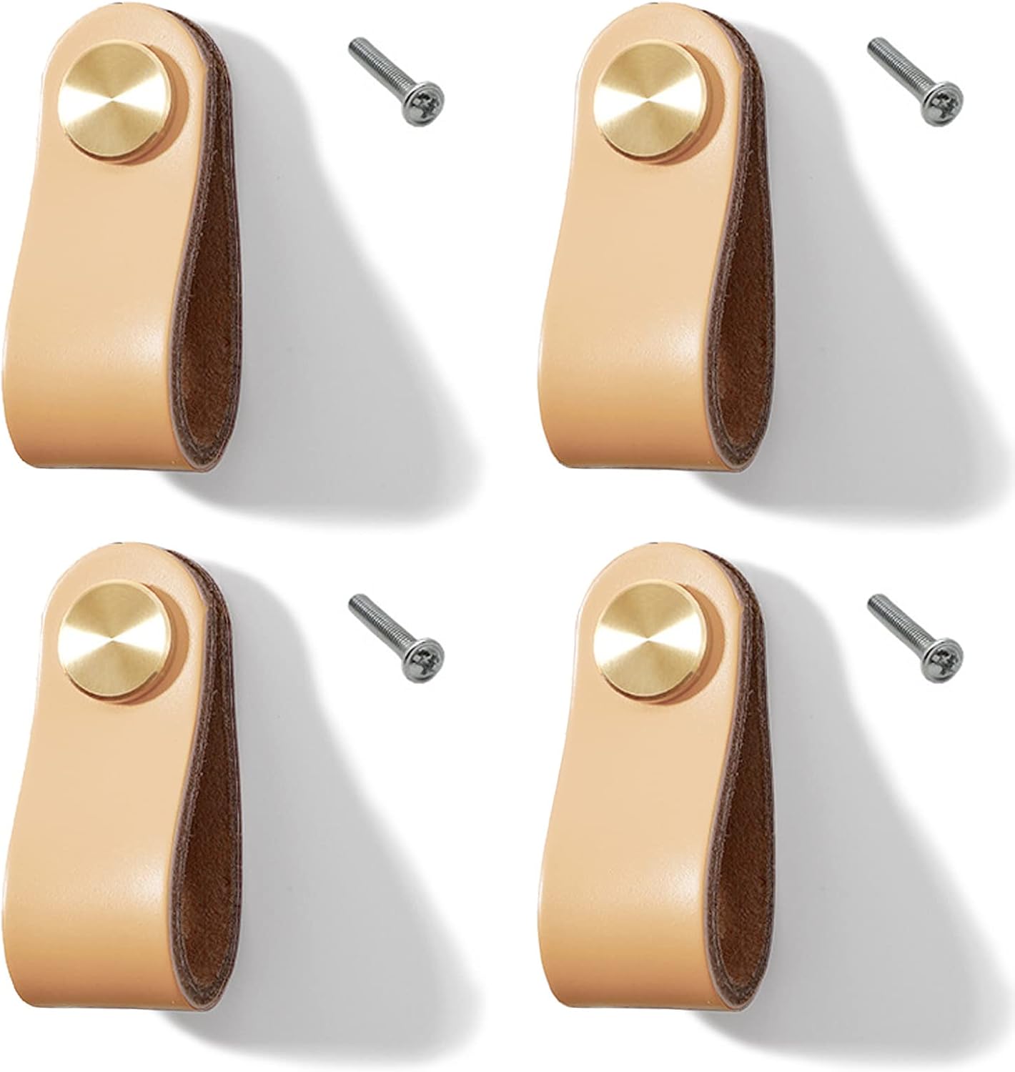 Set Mit 4 Ledermöbelgriffen Für Ledergriffe, Küchenschränke, Kleiderschränke (beige, Einlochig)
