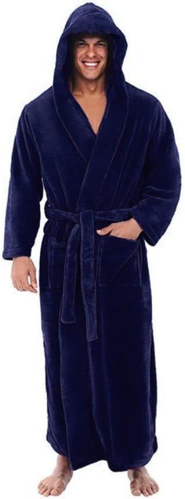 Herren Winterbademantel Langer Plüschschal Homewear Langarm Morgenmantel Mantel Herren Robe,blau,xl