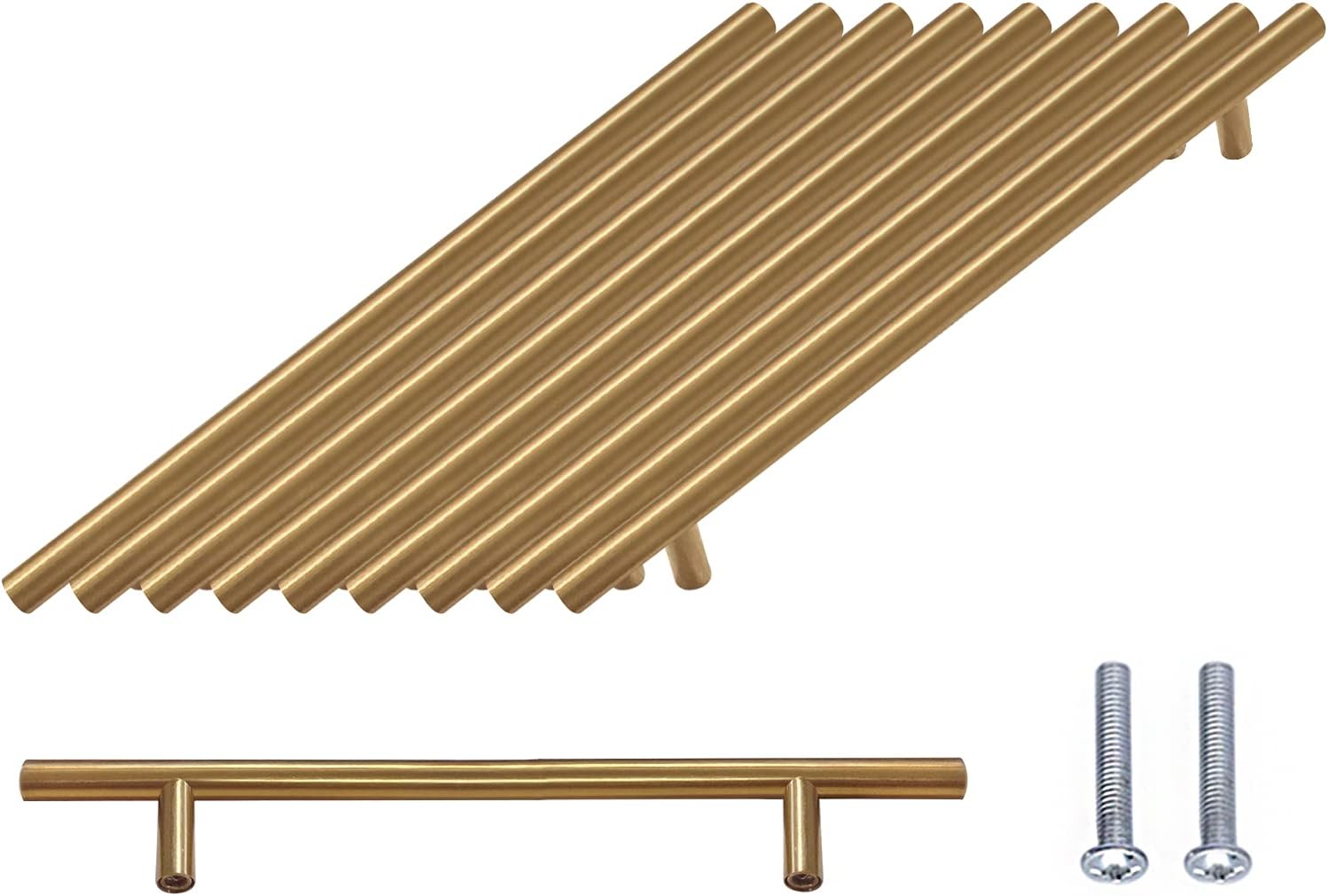 10 Stück T-griffe, Beschlagset Für Küchenschranktüren Aus Gebürstetem Edelstahl, Zuggriffe Mit 96 Mm Lochabstand, Goldfarben