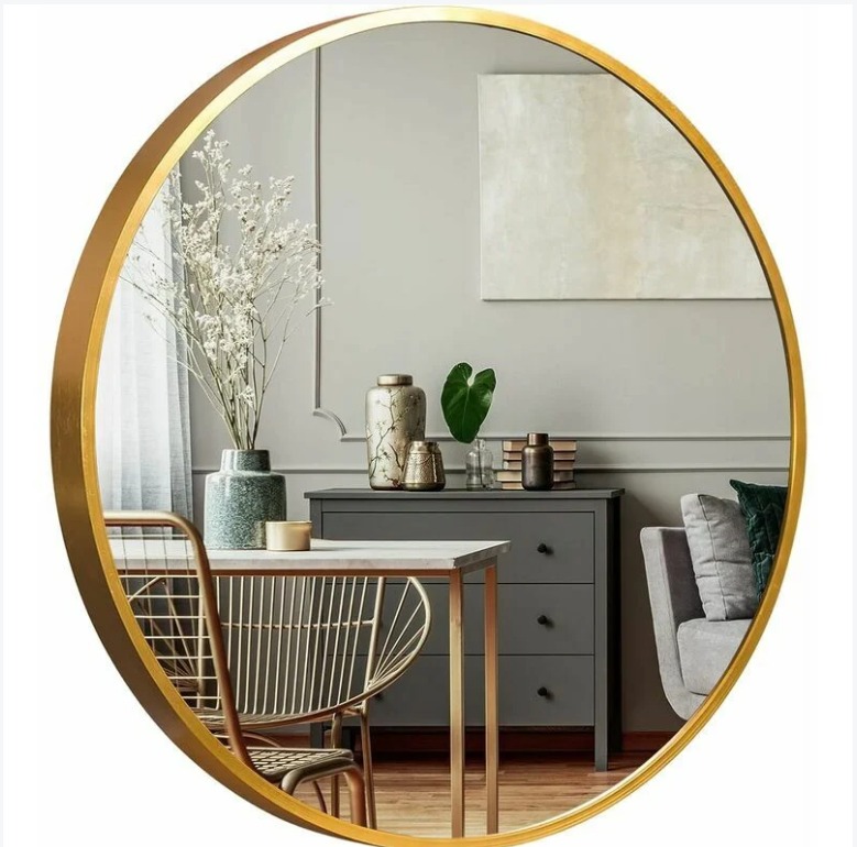 Runder Wandspiegel Mit Rahmen Aus Aluminiumlegierung – Goldfarbener, Feuchtigkeitsbeständiger Spiegelrahmen (60 Cm).