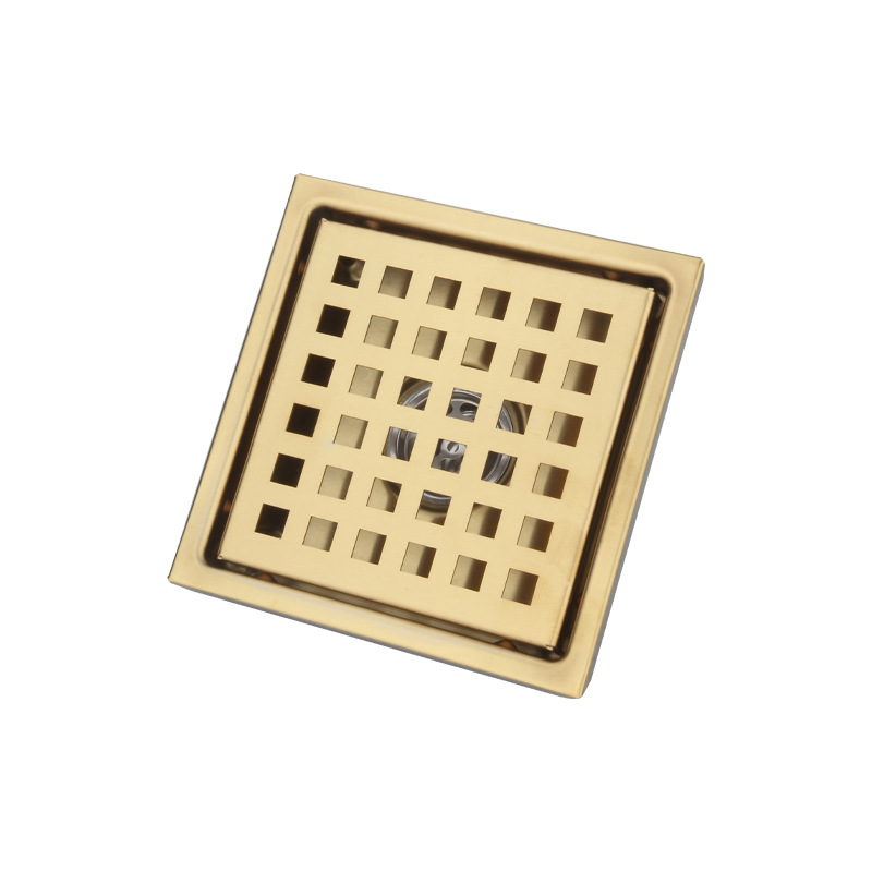 Duschablauf, Haargeruchsfilter Aus Edelstahl, Großkalibriger Bodenablauffilter Für Badezimmer Mit Gebürstetem Boden, Quadratisch, 150 X 150 Mm, Gold