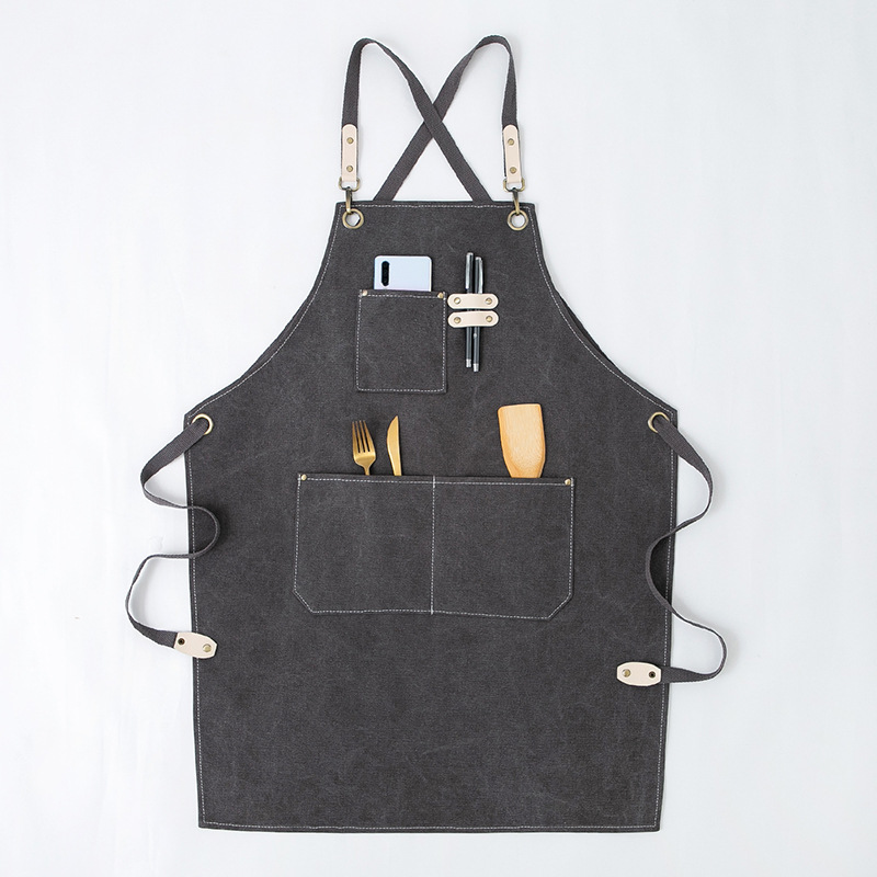 Arbeitsschürze Für Männer/frauen, Küchenschürze Aus Segeltuch Mit Verstellbarem Riemen Und 3 Taschen, Holzbearbeitungsschürze Für Grillen, Bäcker, Schreiner, Tätowierer, Friseur, Barista, Maler – Grau