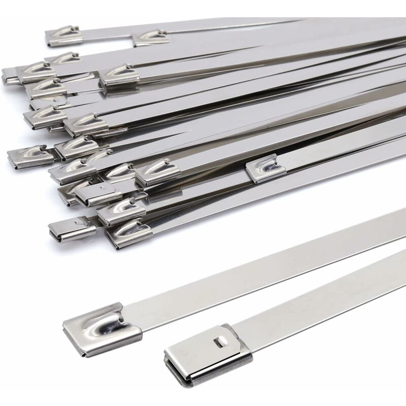 500 X 7,9 Mm Metall-kabelbinder, Silberfarbene Edelstahl-kabelbinder, Hochleistungs-kabelbinder – Metall-kabelbinder – Tragkraft 120 Kg, 100er-packung