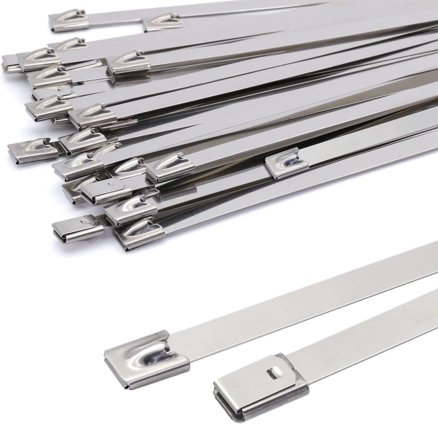400 X 7,9 Mm Metall-kabelbinder, Silberfarbene Edelstahl-kabelbinder, Hochleistungs-kabelbinder – Metall-kabelbinder – Tragkraft 120 Kg, 30er-packung