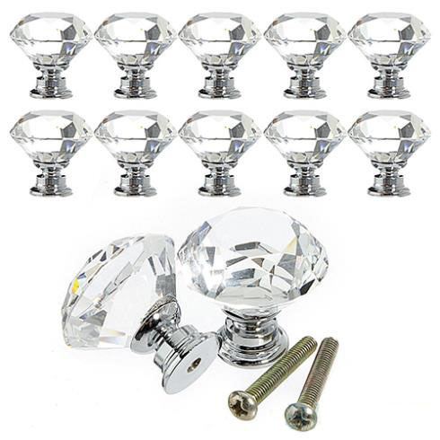 10 Stück 30 Mm Glas-schrankknöpfe, Kristall-diamantform, Zuggriffe Für Schubladen, Kommoden, Kleiderschränke, Küchenschränke