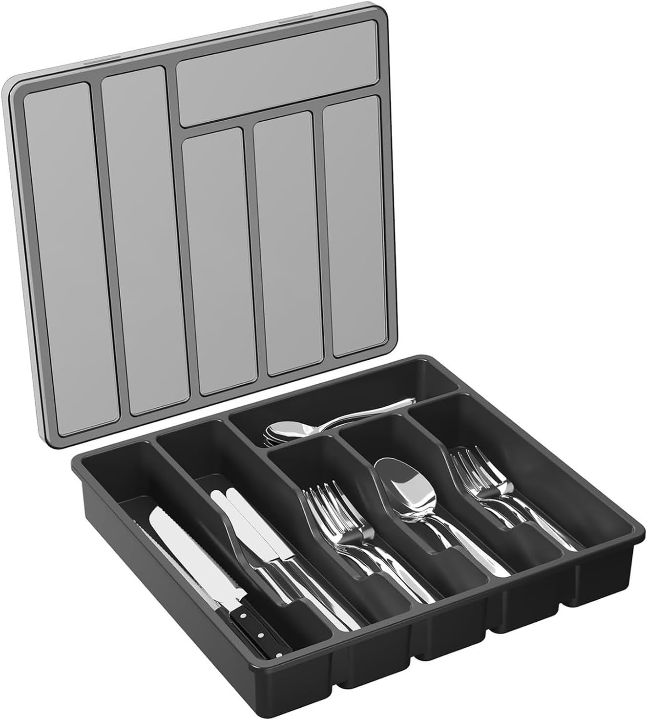 Besteckkasten Mit Deckel, Besteckablage Für Schubladen Und Küchenarbeitsplatten, Utensilienhalter Für Küchenschubladen, Ausziehbare Küchenutensilienablage, Verstellbare Besteckablage
