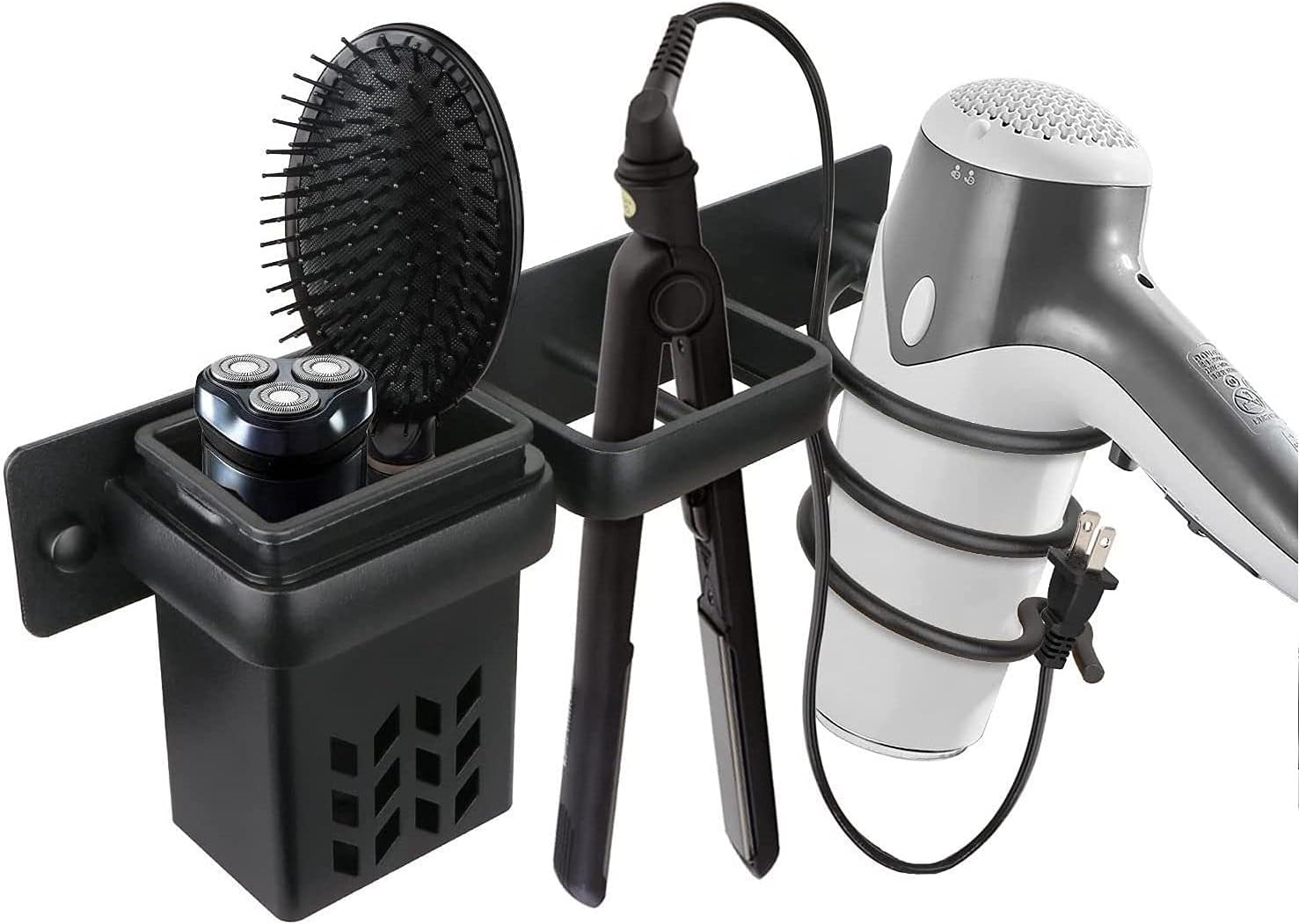 Haartrockner-zubehörset, Badezimmer-aufbewahrungsregal Und Haarglätter, Professionelles Aluminium-wandregal Mit Löchern Für Silber Und Schwarz