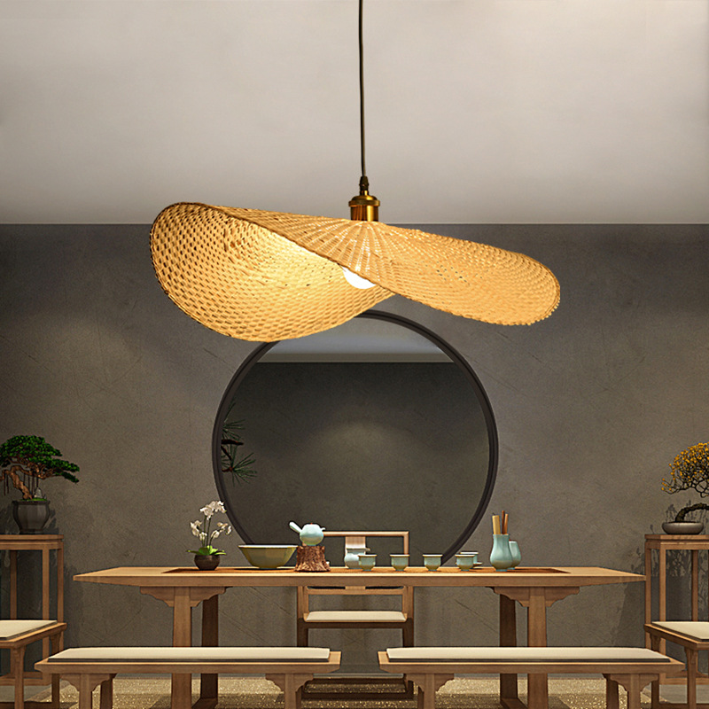 1er Set Handgewebte Bambus Pendelleuchte, Einhut Deckenlampe, Naturbambus Lampe Für Esszimmer, Teestube, Restaurant