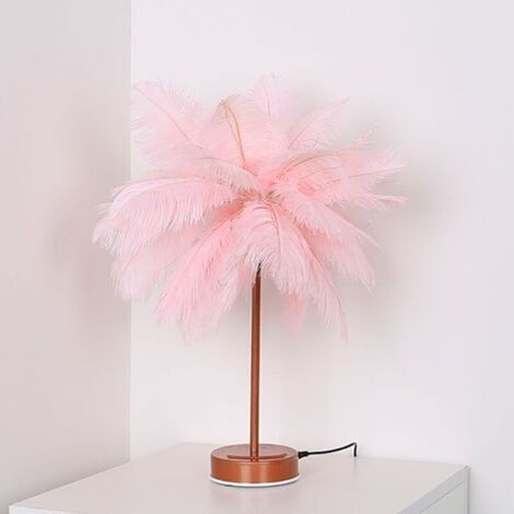 Led-nachttischlampe In Pusteblumenform, Kupferdraht, Romantische Rosa Feder