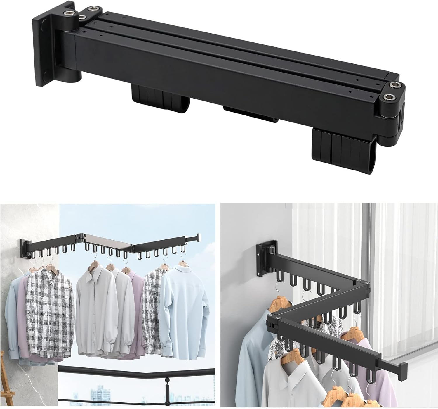 Zusammenklappbarer Wäscheständer Für Den Innenbereich, Wäschetrockner Aus Aluminium, 3-stufige, Wandmontierte, Zusammenklappbare Wäschestange, Wäscheständer Für Waschküche, Badezimmer, Wohnzimmer Und