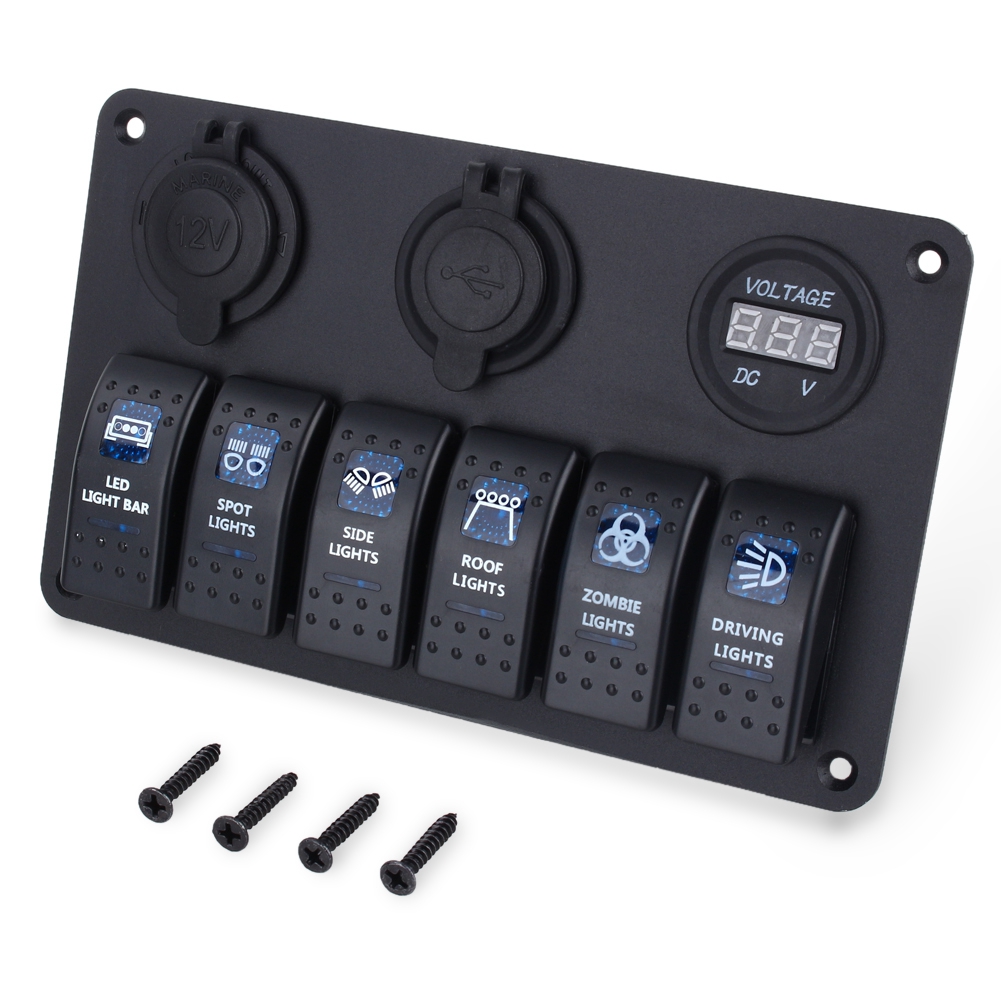 Kippschalter-panel, Led-hintergrundbeleuchtung, Vorverkabelt, 6-gang-ein/aus-panels Für Auto, Boote
