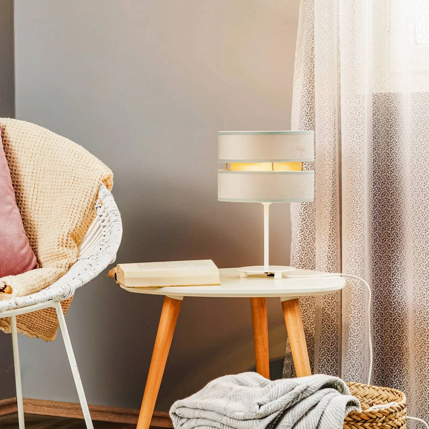 [neuwertig] B-ware Euluna Tischlampe Tischleuchte Golden Duo Lampe Mintgrün Gold Samt 30 Cm E14 Led