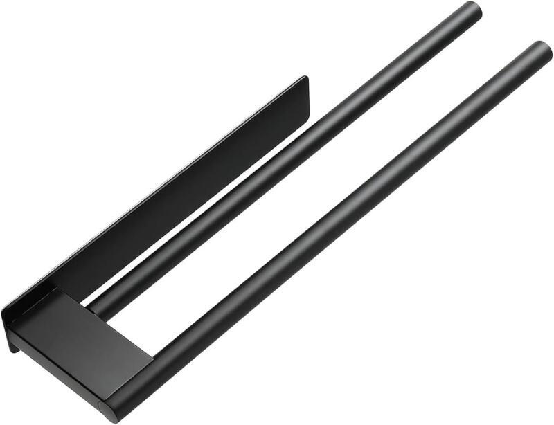 Doppelter Handtuchhalter – Schwarz – Edelstahl – Bohrfreie Montage – Lackierte Oberfläche