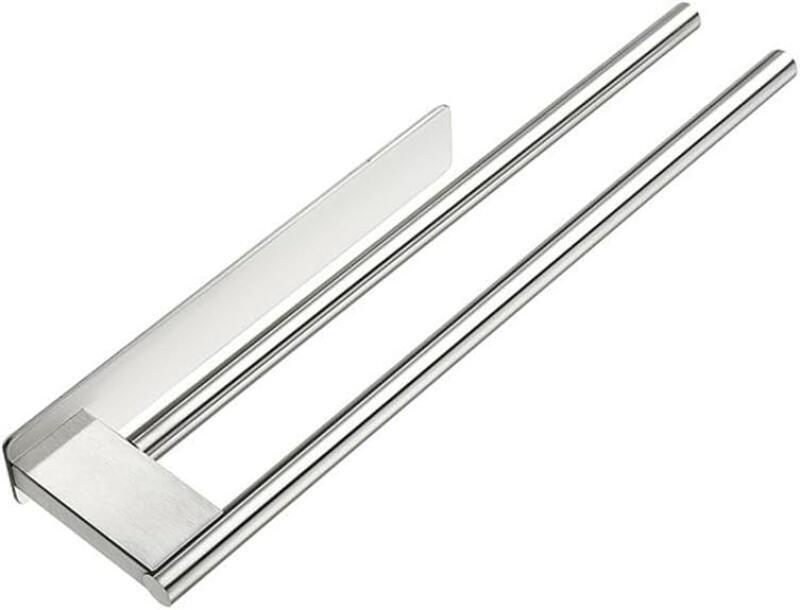 Doppelter Handtuchhalter – Silber – Edelstahl – Bohrfreie Montage – Gebürstete Oberfläche