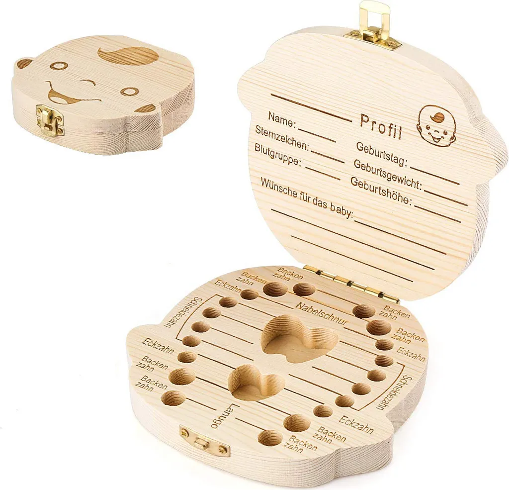 Zahndose Milchzähne Inkl. Geschichten Der Zahnfee - Zahnbox Für Milchzähne Aus Holz Für Mädchen Und Jungen - Milchzahndose Holz - Geschenkideen Zu Taufe Und Geburtstag
