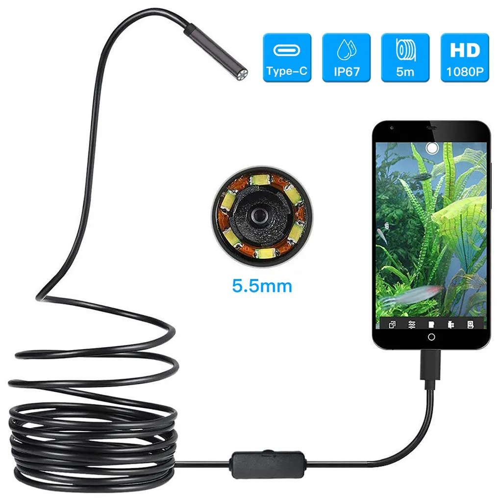 Usb Endoskop,inspektion Kamera Borescope 2.0 Megapixel Cmos Hd 2 In 1 Ip67 Wasserdicht Mit 6 Einstellbare Led-leuchten Für Android Smartphones, Computer, Samsung, Windows,tablet Pc (5m)