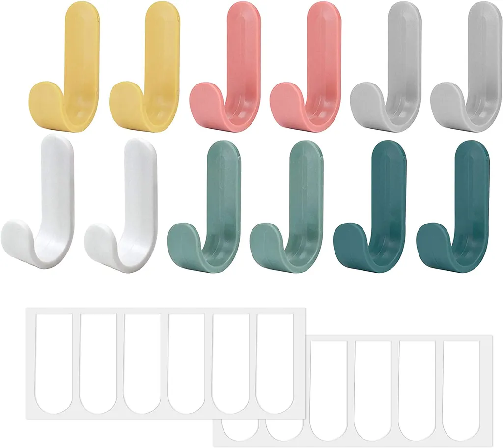 12-teilige Bunte Selbstklebende Haken, Kunststoff-wandhaken, Robuste Handtuchhaken, Handtuchhalter Kleiderständerhaken Für Badezimmer, Schlafzimmer, Küche, Büro, Tür