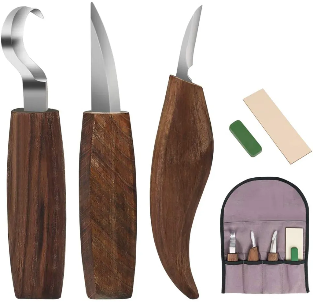 Holz Schnitzwerkzeug, Walnuss Schnitzmesser Beinhaltet Schnitzhakenmesser,schnitzmesser,spanschnitzmesser, Schnitzmesserschrfer Fš¹r Lffelschalenbecher Kuksa