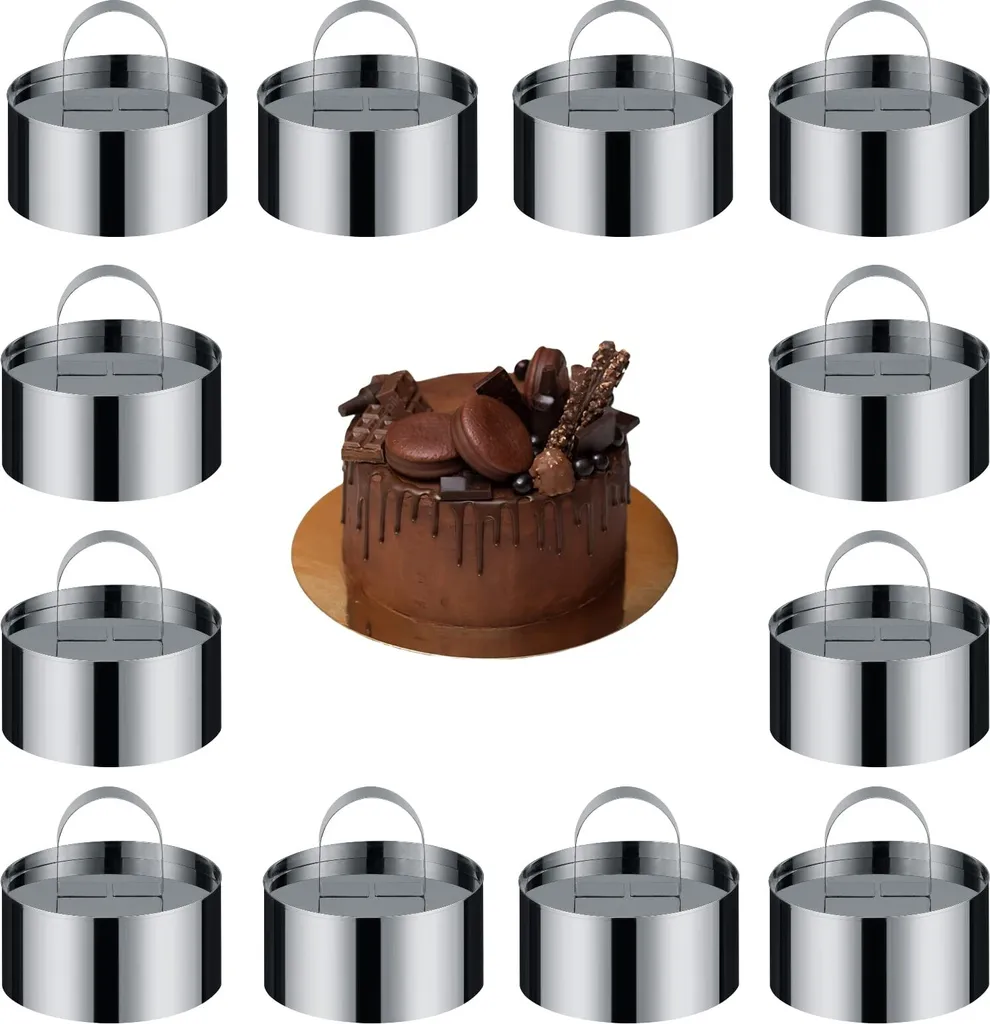 Dessertringe Und Speiseringe 12pcs, Kuchenringe Set, Edelstahl Kuchen Ringe, Kleine Tortenringe Set, 3 Zoll Dessert Formen Mit Pusher, 3,14 X 1,57in