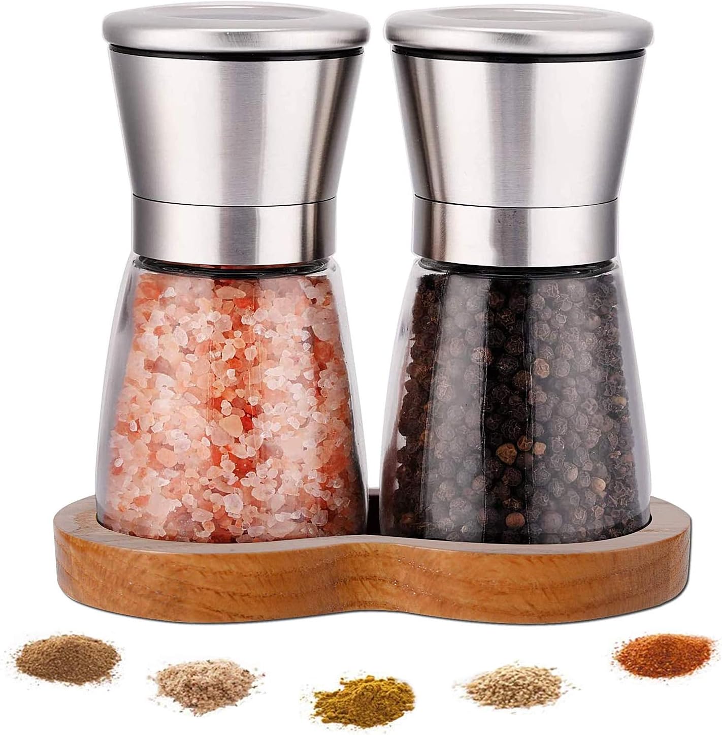 Gewürzmühle Mit Schale, Pfeffermühle Mit Einstellbarem Mahlgrad - Salz- Und Pfeffermühle Aus Edelstahl, 2-teiliges Set, Gewürze, Pfeffer, Salz Und Chili.